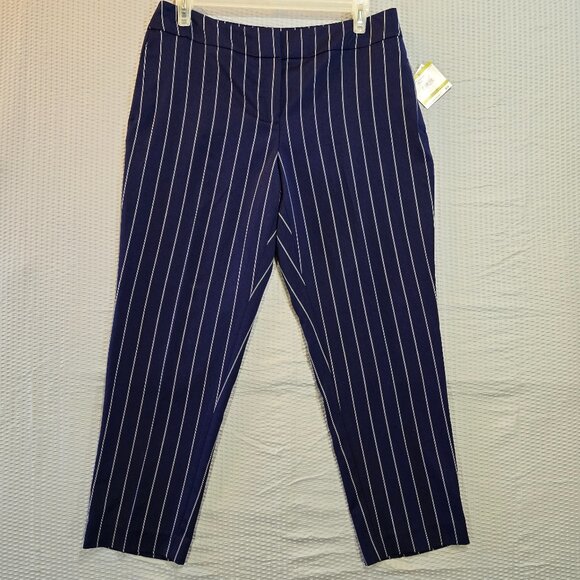 Kasper Slim Fit Navy Blue Pinstriped Trouser Size 14P Professional Work Business - Picture 1 of 13
